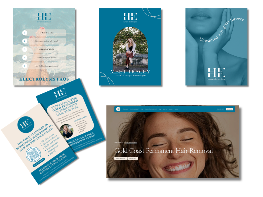 Haven Electrolysis — brand collateral, social posts, flyers and website
